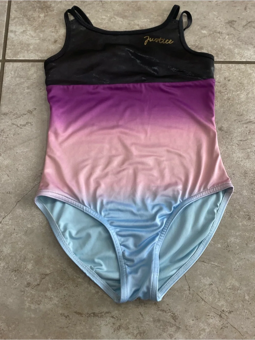 Justice Girls' Ombre One-Piece leotard in Black, Purple, Pink & Blue size 12-